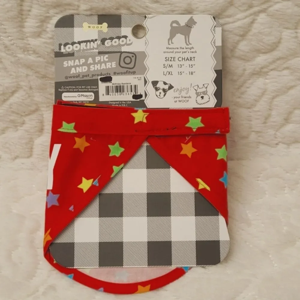 Woof Birthday Pup Bandana Small to Medium Dogs 13 to 15 Inch Adjustable Neck New